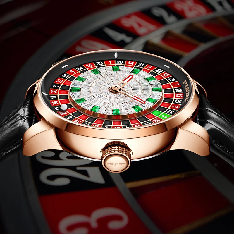Design New NH35A Mechanical Watches Men Push Button Turn Russian Roulette Game Sapphire Mirror Diamond Dial Men'S Watch