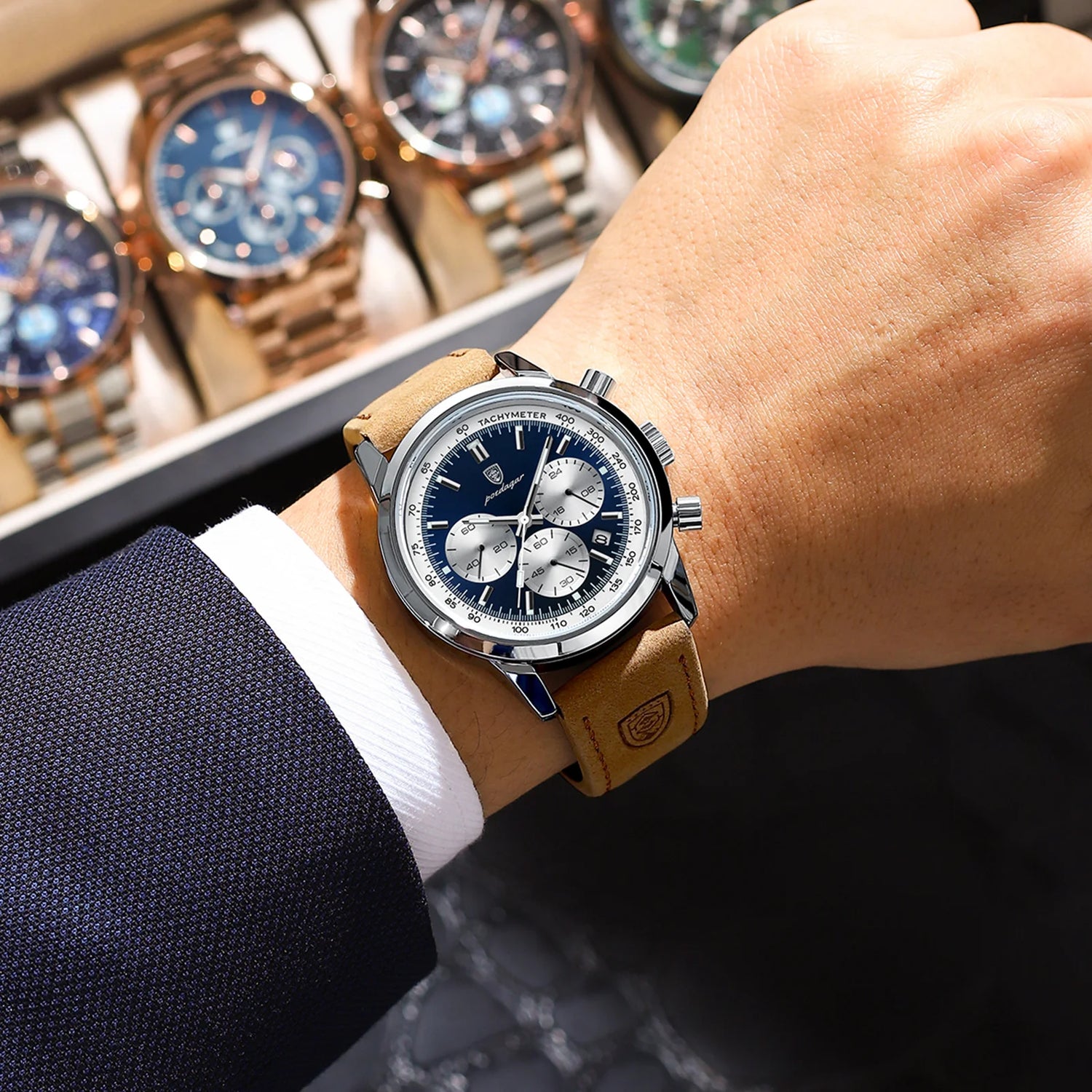 Top Brand Men'S Quartz Watch Waterproof Luminous Chronograph Military Man Watch Luxury Fashion Leather Watches for Men