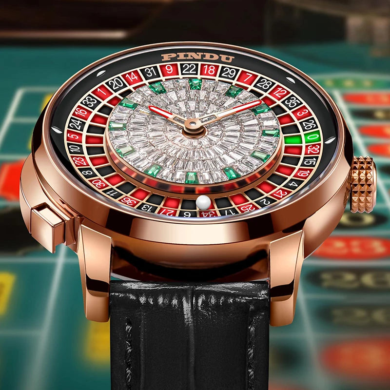 Design New NH35A Mechanical Watches Men Push Button Turn Russian Roulette Game Sapphire Mirror Diamond Dial Men'S Watch