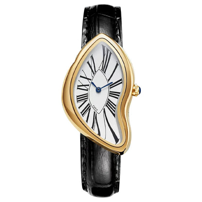 Medieval Retr Watches Alien Watches Melt and Twist Y2K Ladies Men Leather Strap Advanced Quartz Watch Irregular Case Leather