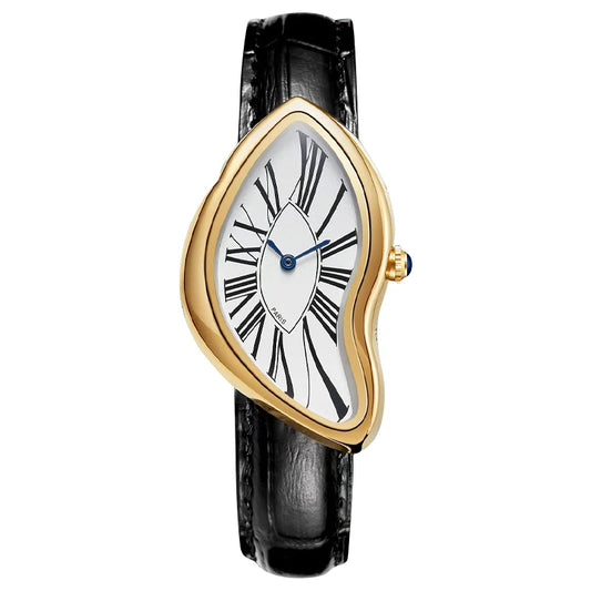 Medieval Retr Watches Alien Watches Melt and Twist Y2K Ladies Men Leather Strap Advanced Quartz Watch Irregular Case Leather