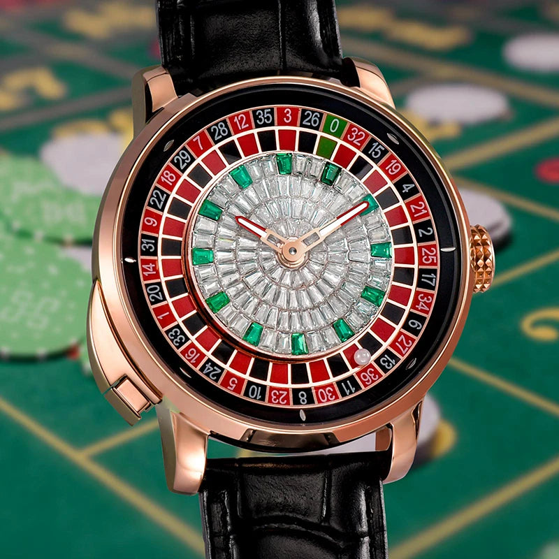 Design New NH35A Mechanical Watches Men Push Button Turn Russian Roulette Game Sapphire Mirror Diamond Dial Men'S Watch